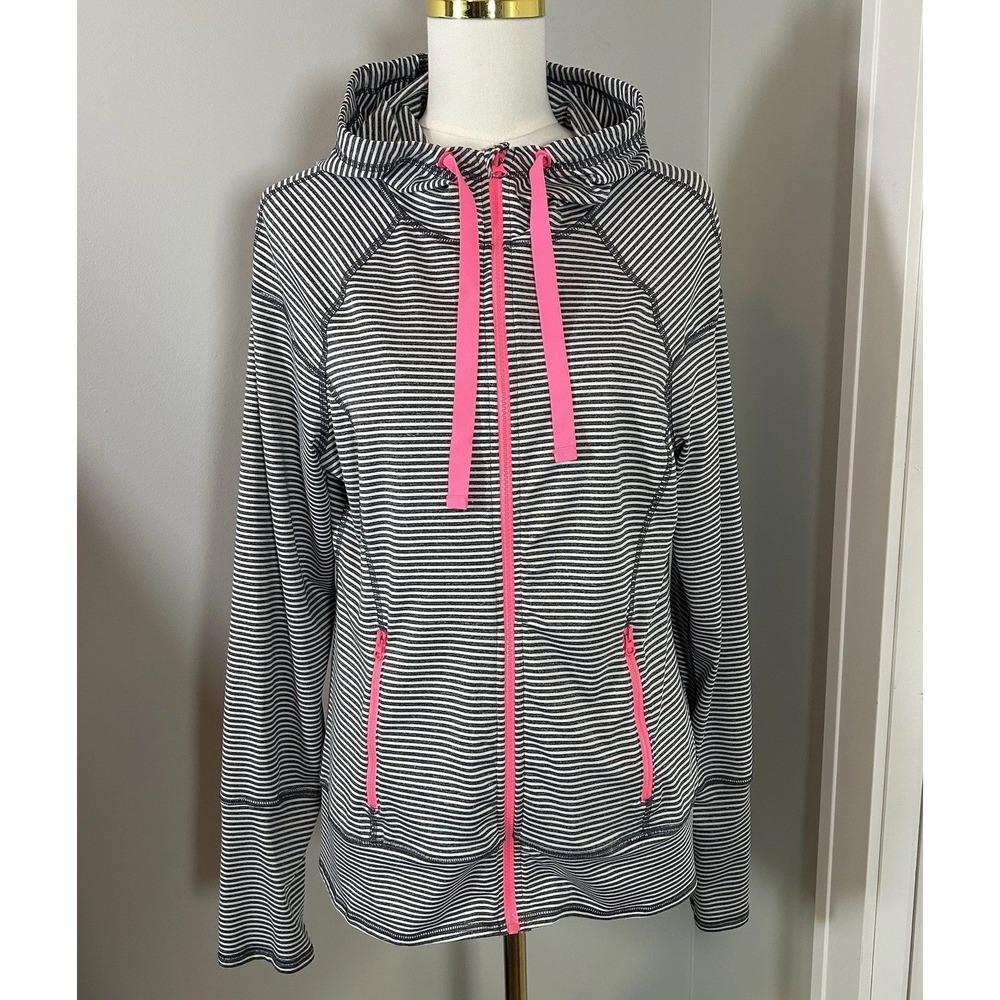 90 Degree by Reflex Women's XL Striped Full Zip Hoodie Jacket Thumbholes Pink